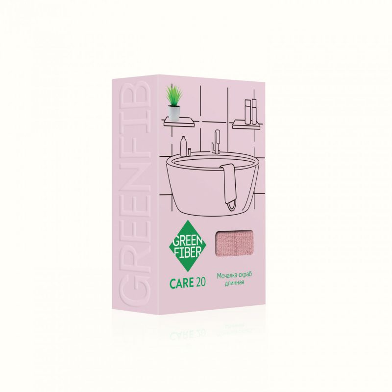 Длинная мочалка-скраб Green Fiber CARE 20, розовая